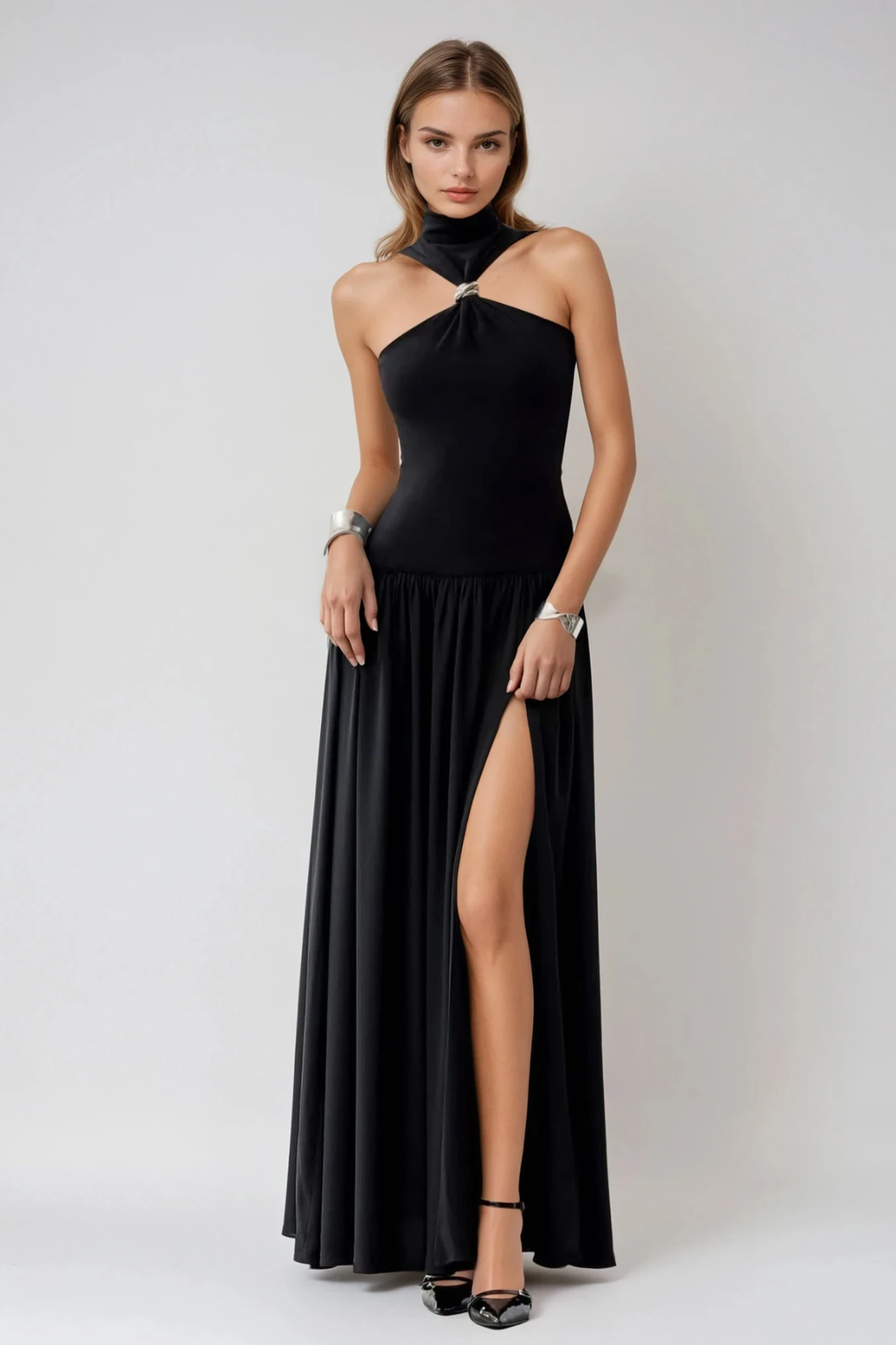 Borivoje Halter Neck Split Maxi Dress