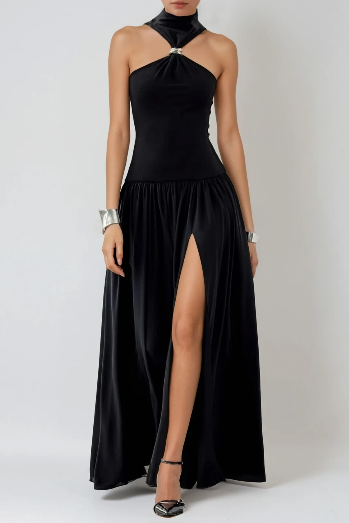 Borivoje Halter Neck Split Maxi Dress