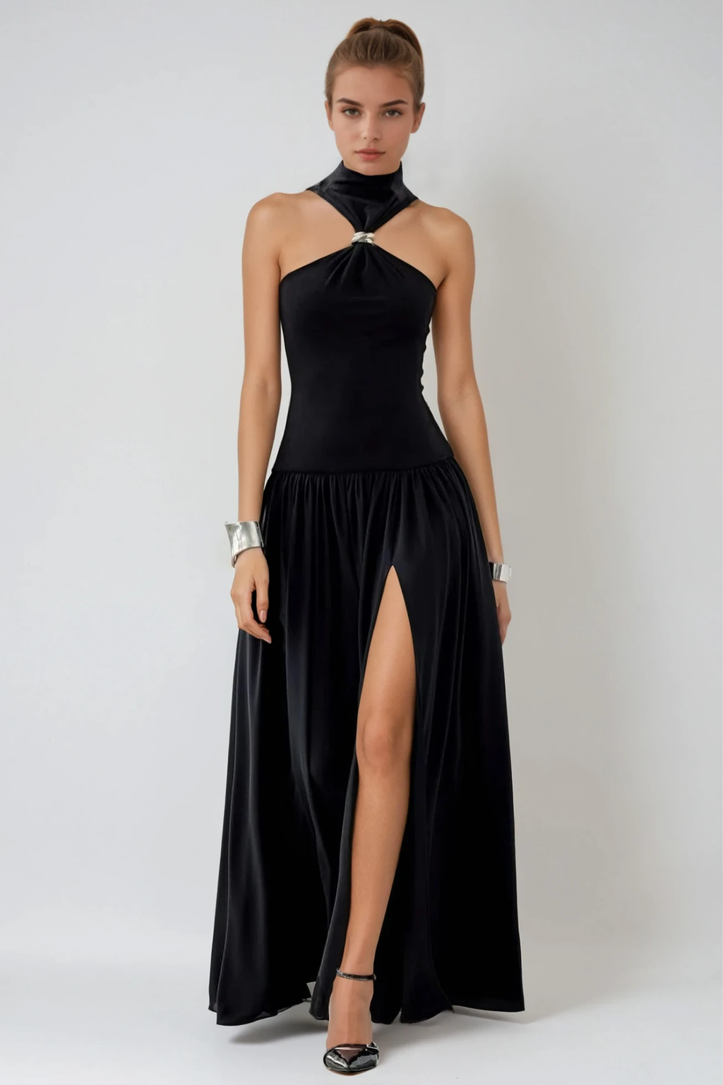 Borivoje Halter Neck Split Maxi Dress