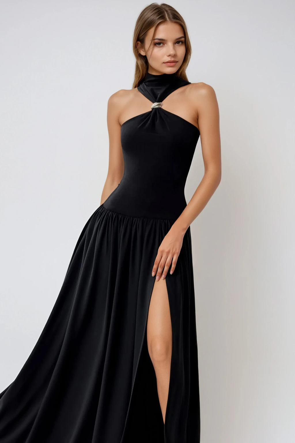 Borivoje Halter Neck Split Maxi Dress