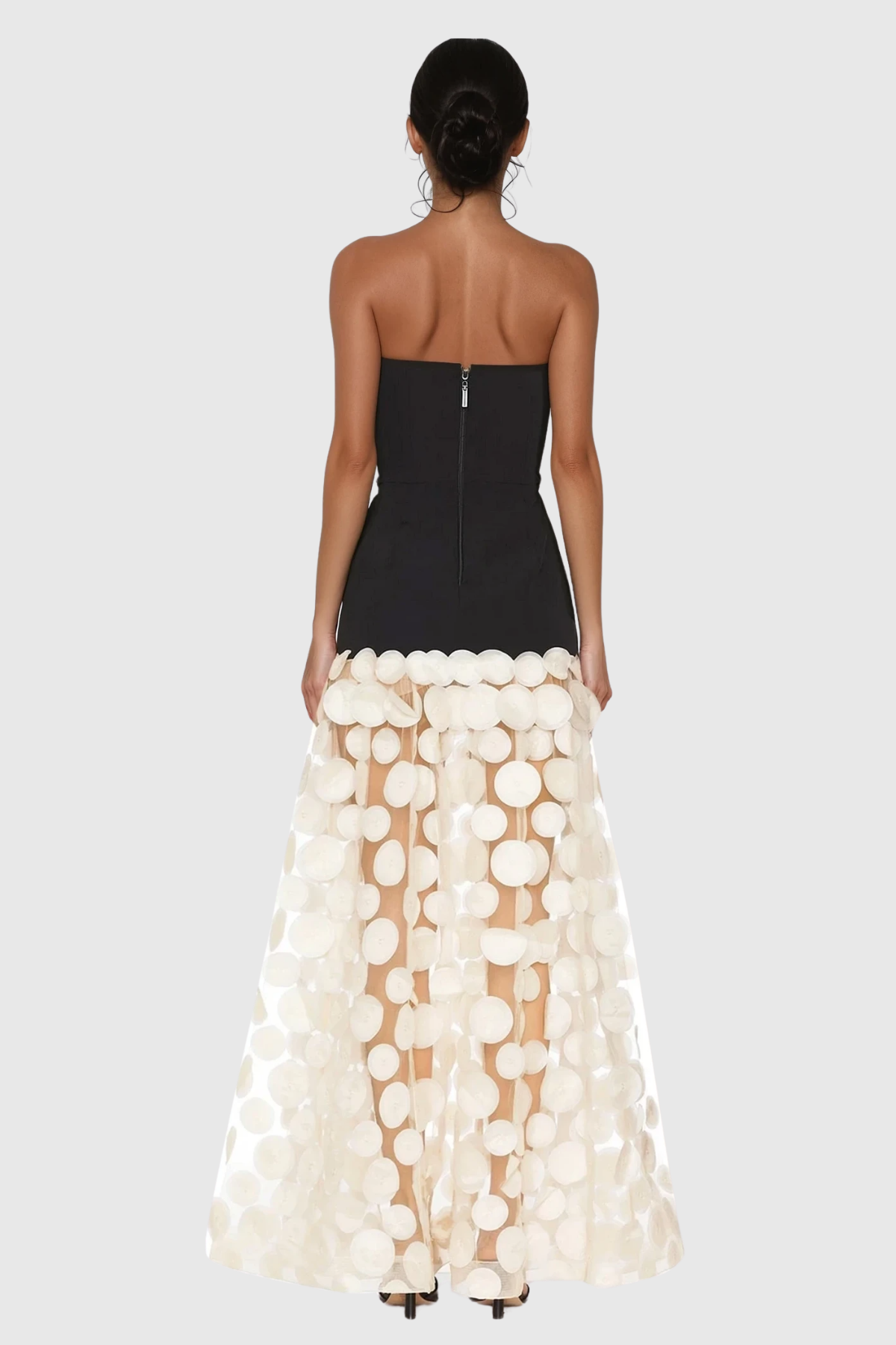 Boryana Dot Strapless Maxi Dress In Apricot