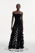 Boryana Dot Strapless Maxi Dress In Black
