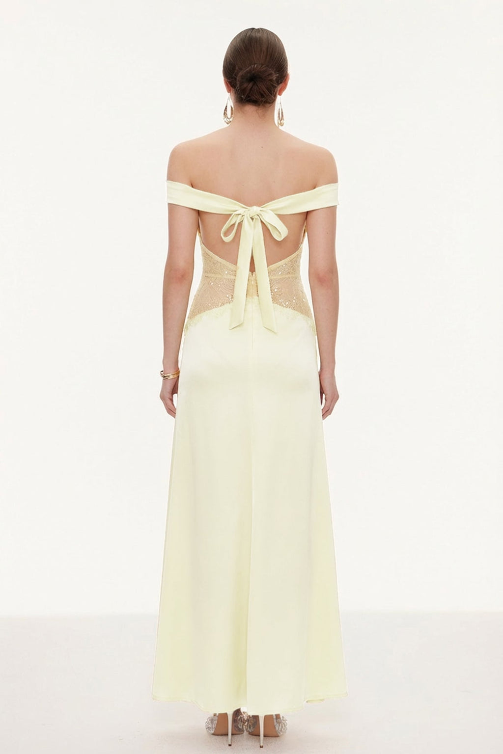 Bowie Lace Plunge Backless Maxi Dress In Butter Yellow