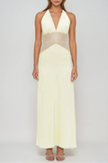 Bowie Lace Plunge Backless Maxi Dress In Butter Yellow