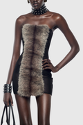 Boyne Faux Fur Strapless Mini Dress - Black