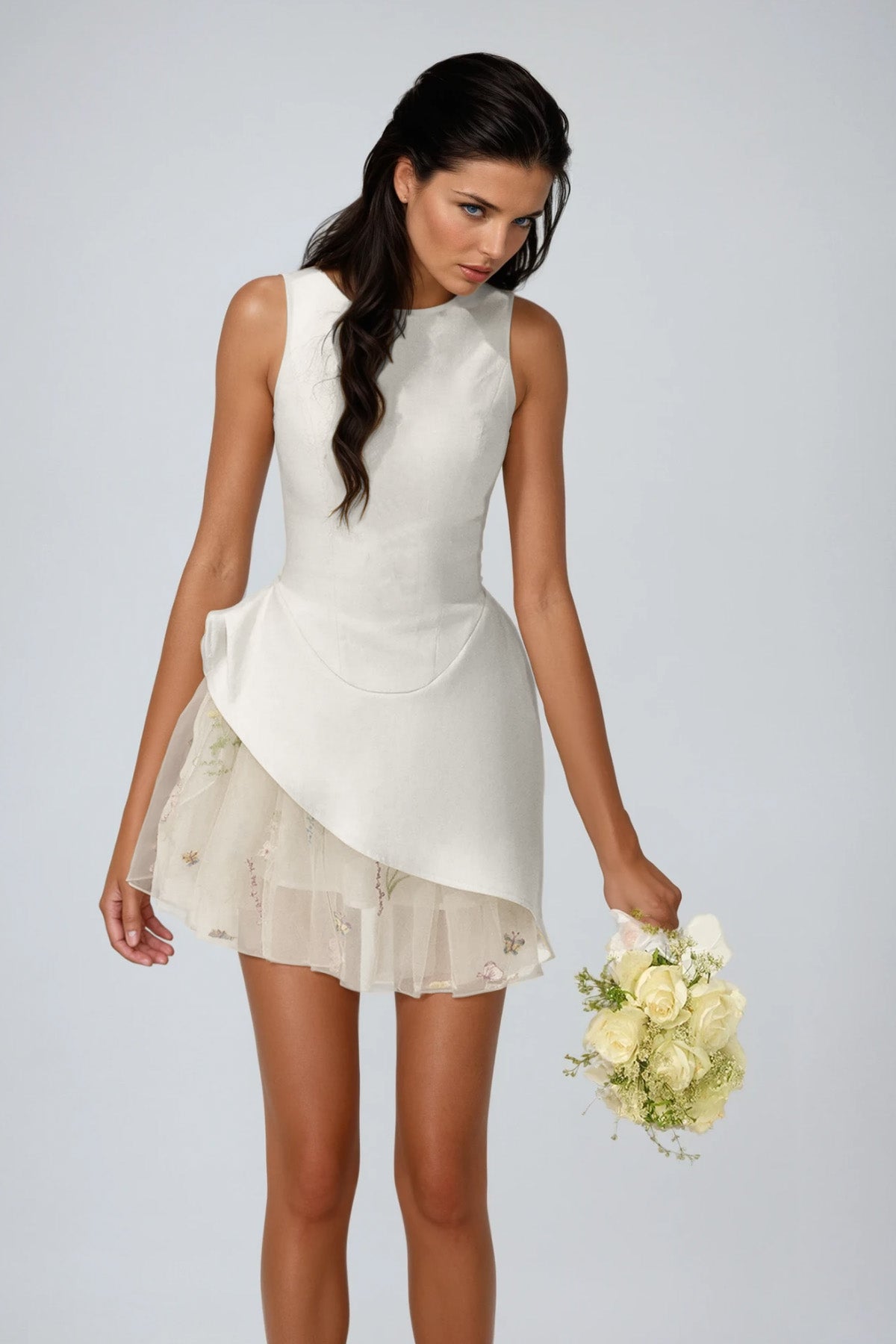 Brais Asymmetric Mesh Mini Dress