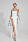 Briare White Fringe Strapless Maxi Dress