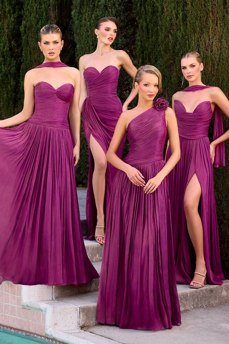 Ida Gown - Strapless Shimmer Chiffon Dress with Scarf