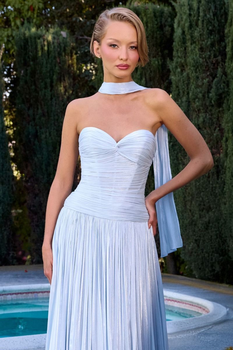 Linnea Gown - Strapless Shimmer Chiffon Dress with Scarf