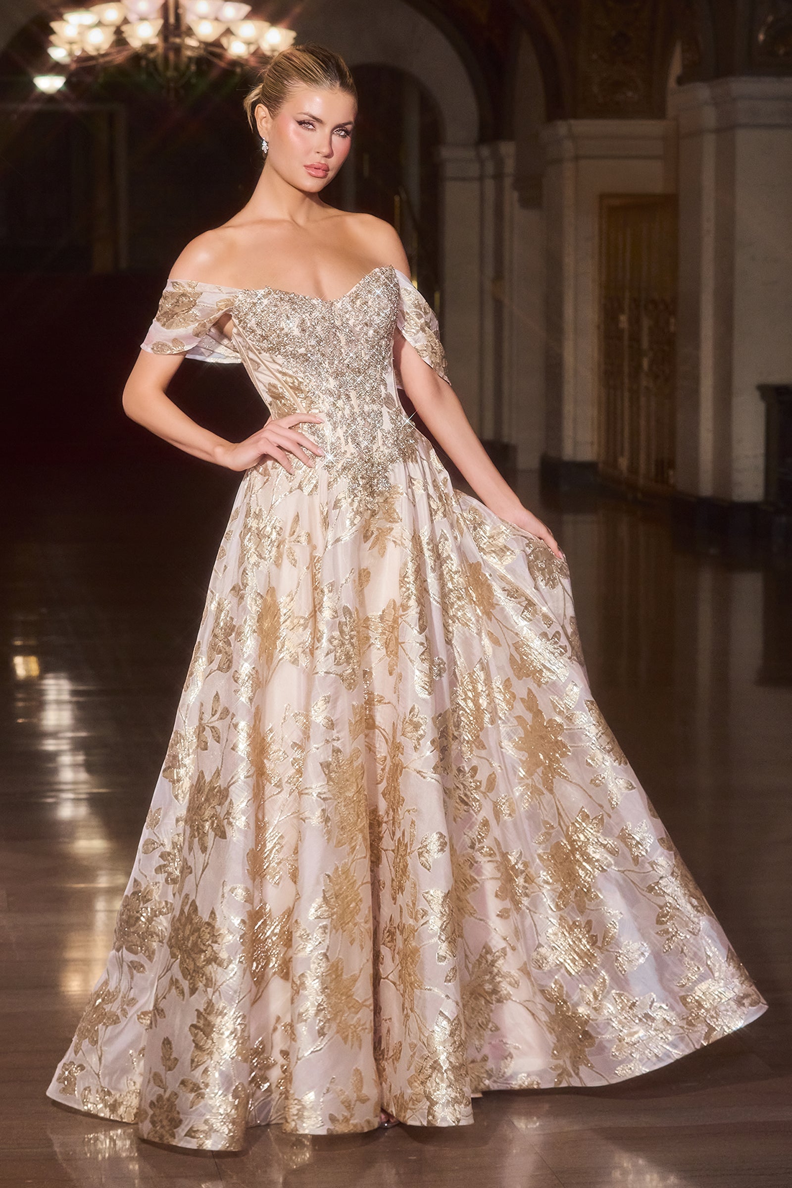 Glenna Gown - Off The Shoulder Floral Ball Gown