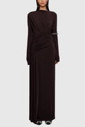 Cabdirashiid Ruch Asymmetric Maxi Dress In Brown