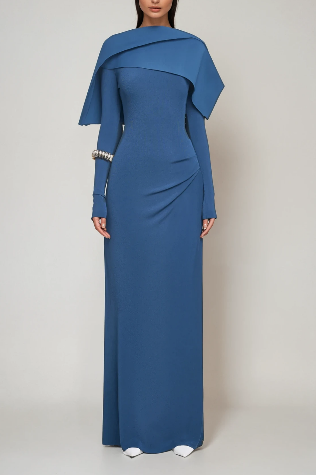 Cabdulqaadir Shawl Ruch Bodycon Maxi Dress In Blue