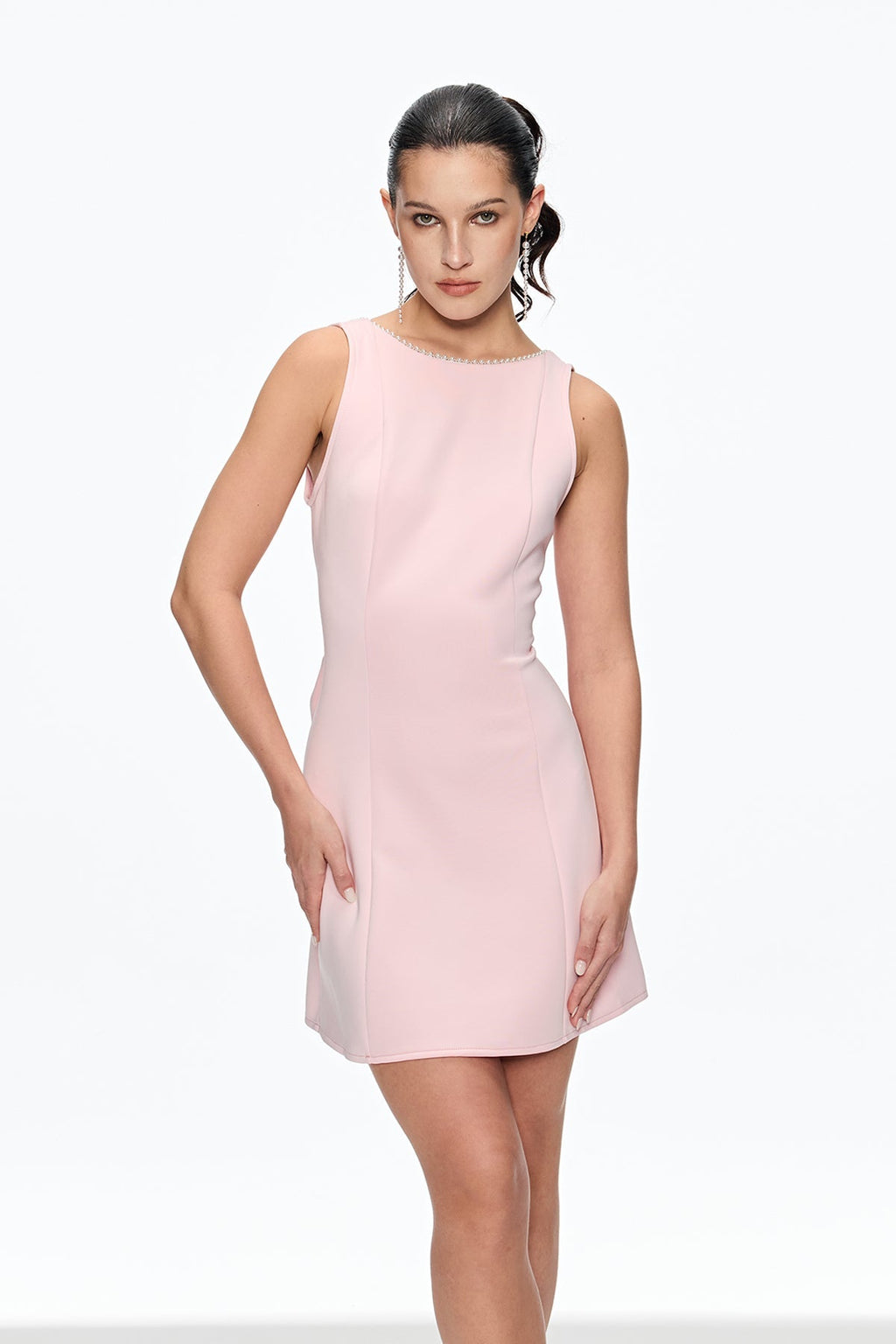Cahyo Pearl Bow Backless Mini Dress