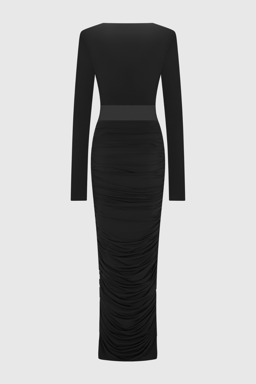 Calix Mesh Ruched Maxi Dress - Black