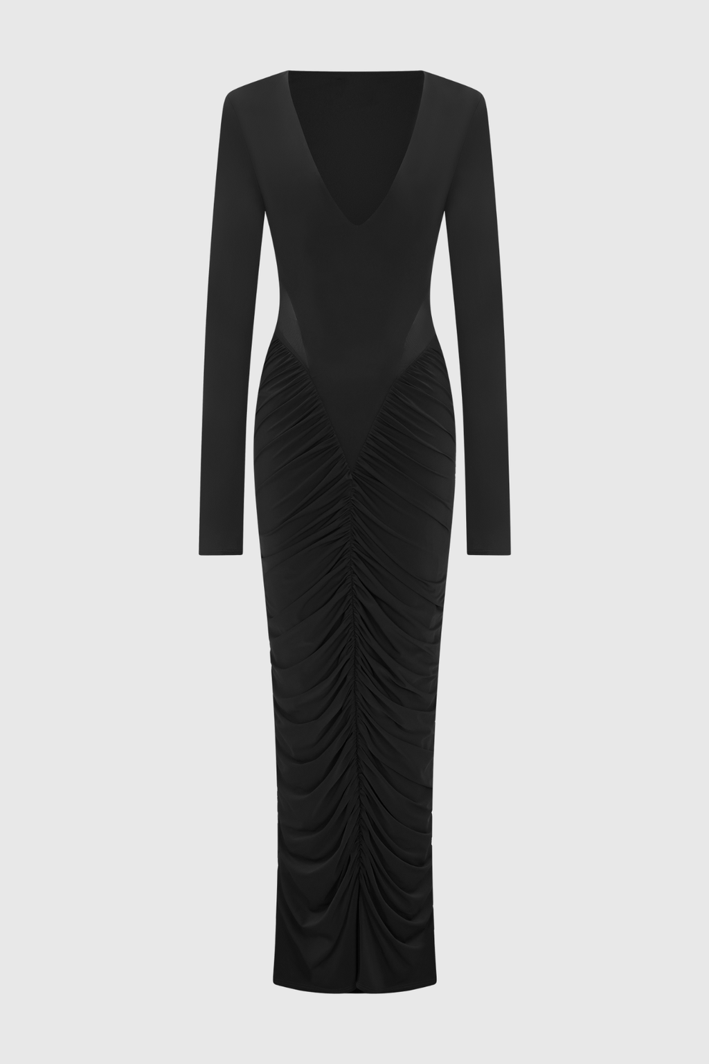 Calix Mesh Ruched Maxi Dress - Black
