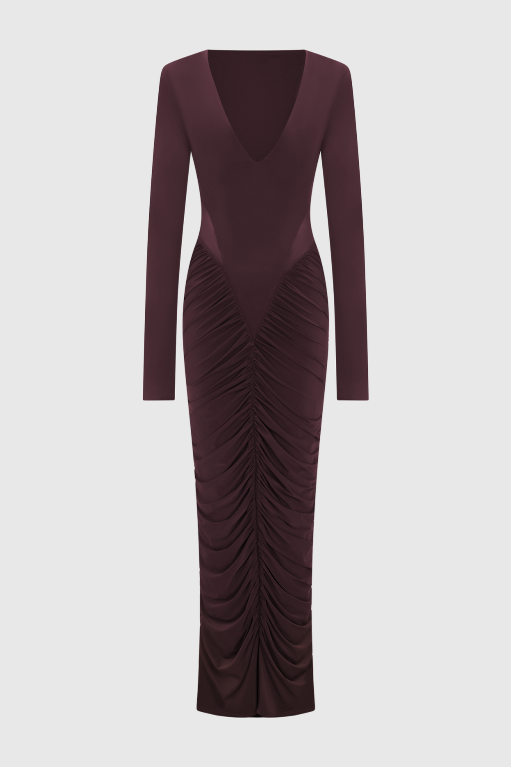 Calix Mesh Ruched Maxi Dress - Wine