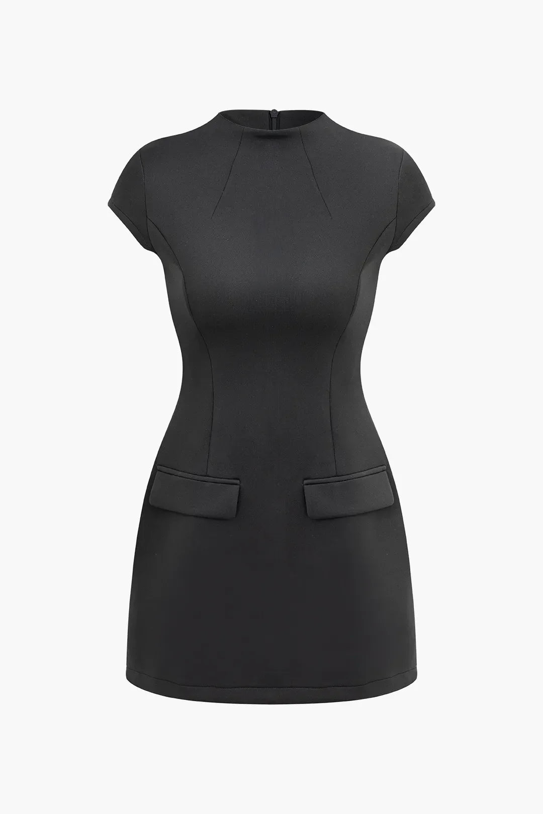 Calliope Solid Black Round Neck Short Sleeve Midi Party Dress