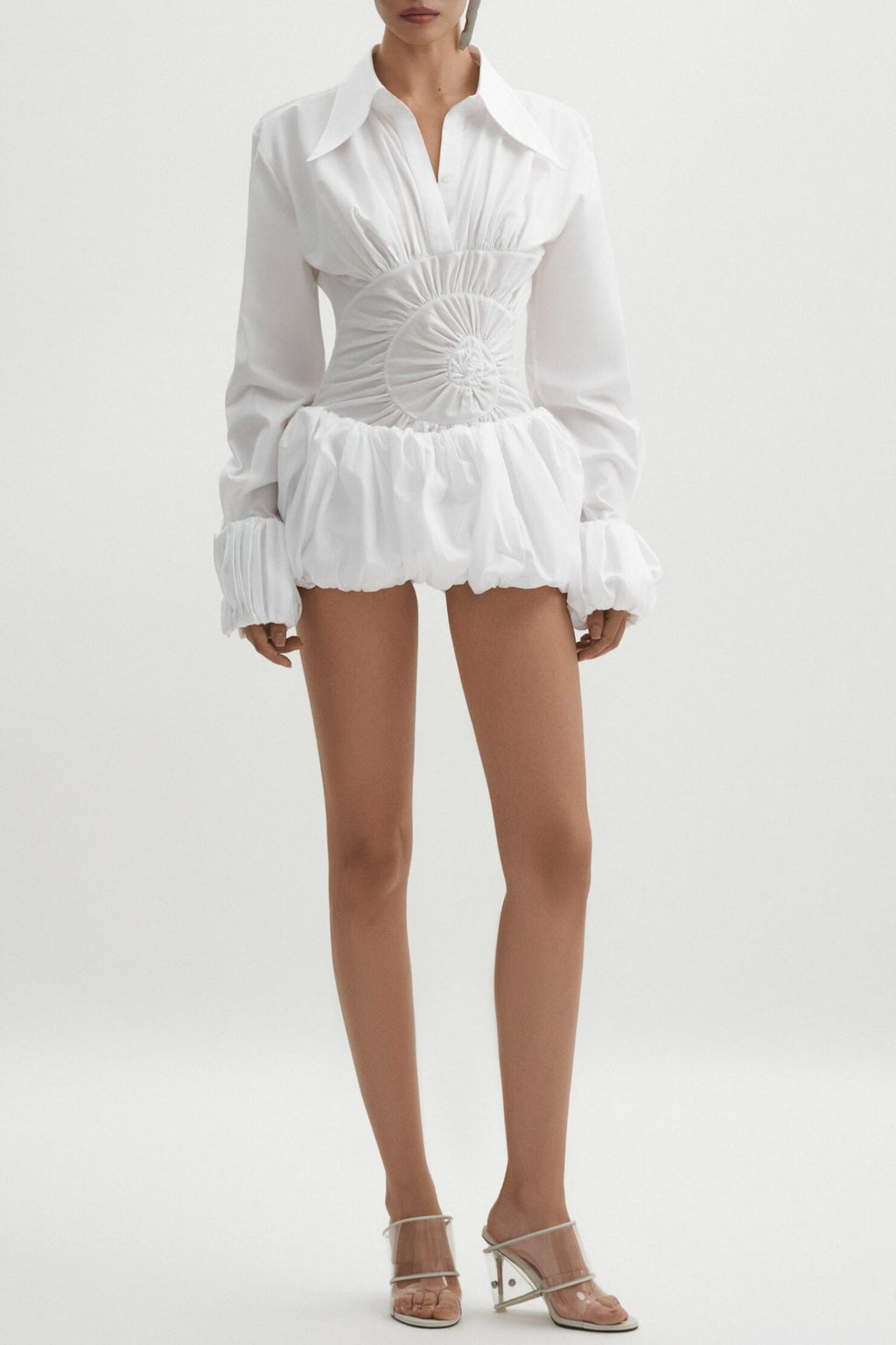 Callisa Ruched Mini Shirtdress - White