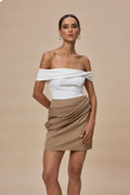 Candide Off Shoulder Ruch Mini Dress