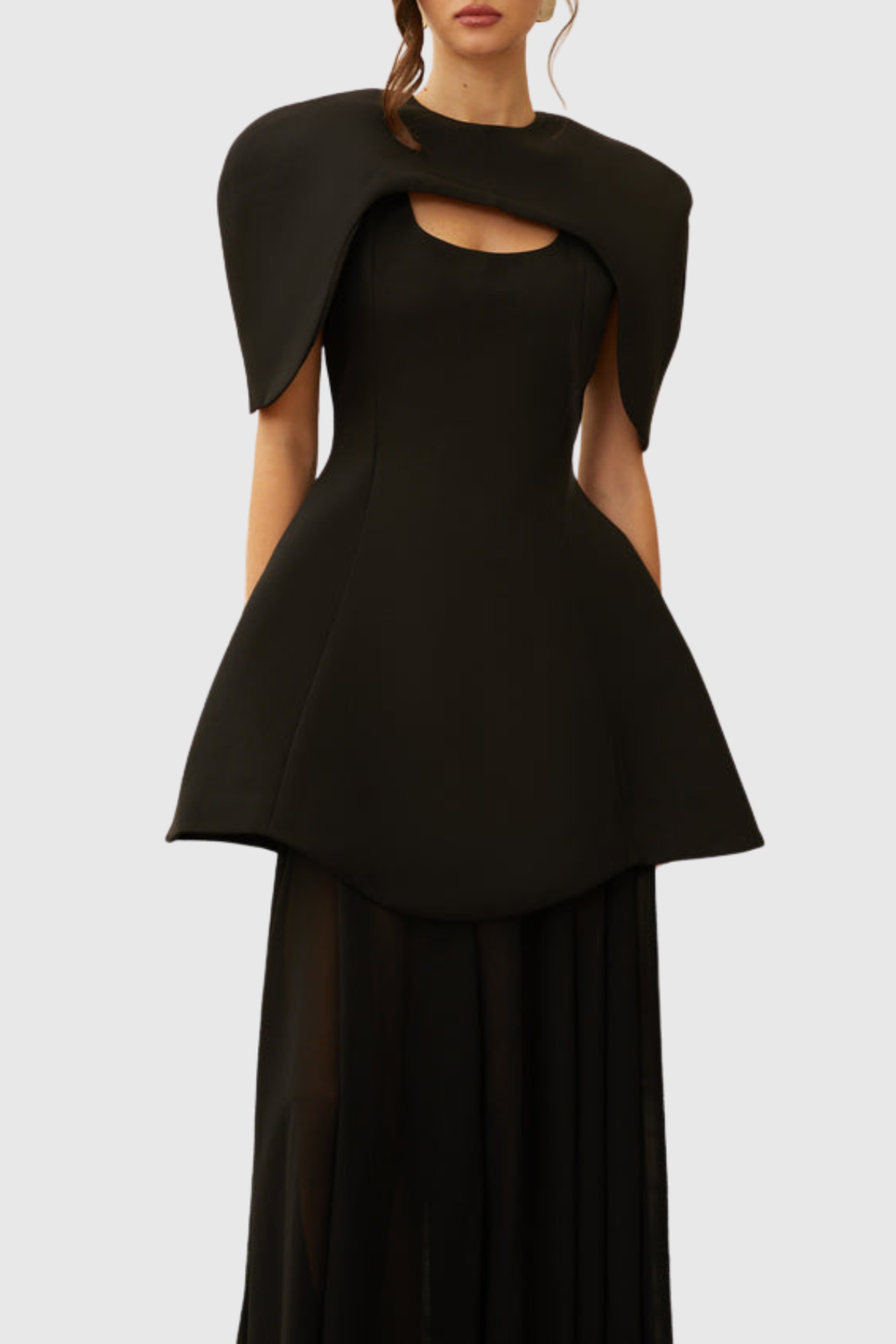 Carlotta Cape Sculptural Top & Maxi Dress Set - Black