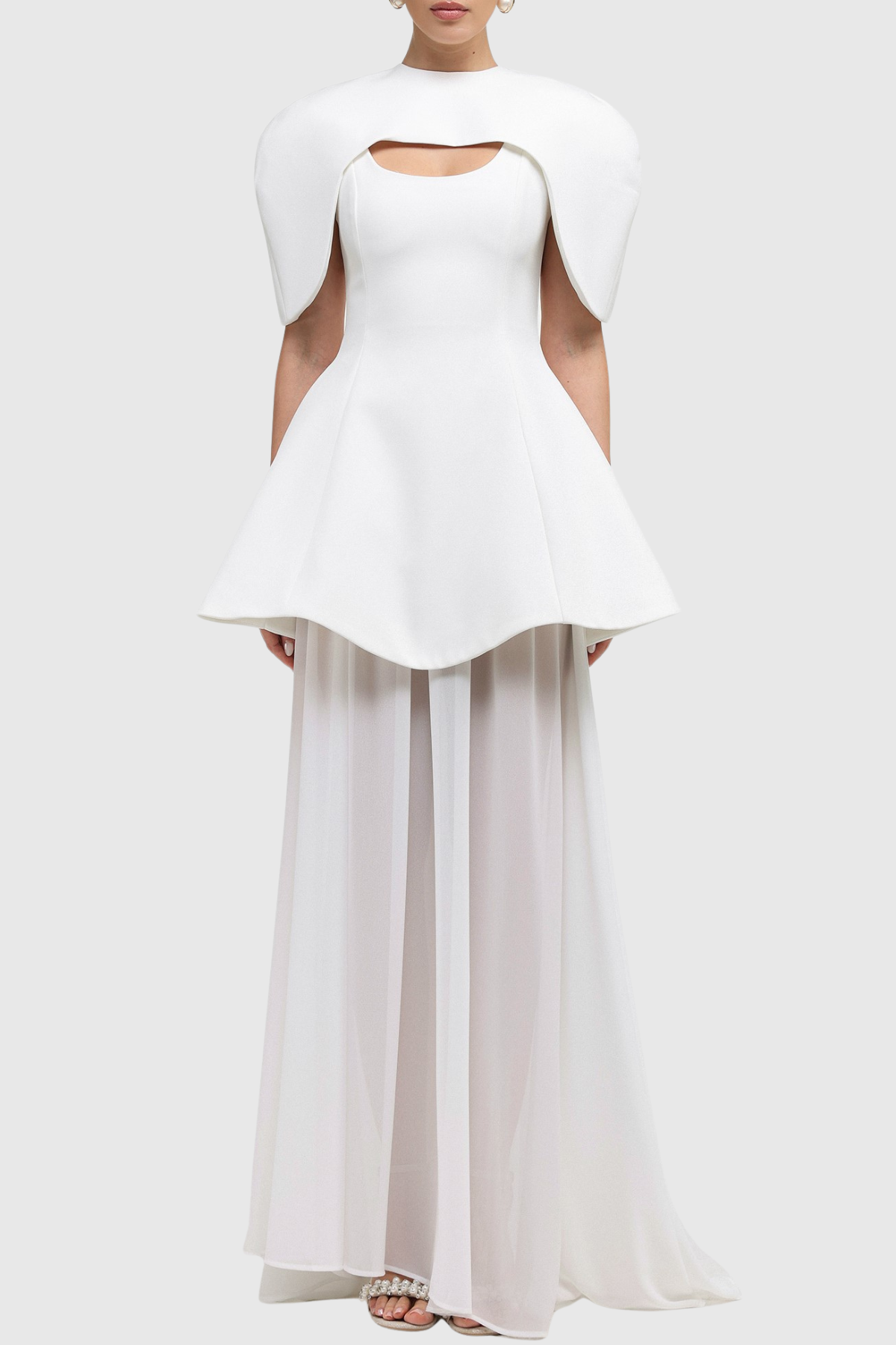 Carlotta Cape Sculptural Top & Maxi Dress Set - White