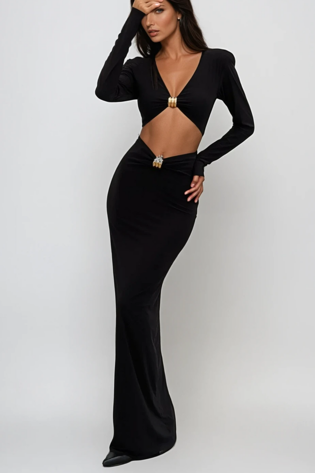 Carmen Cutout Long Sleeve Bandage Maxi Dress