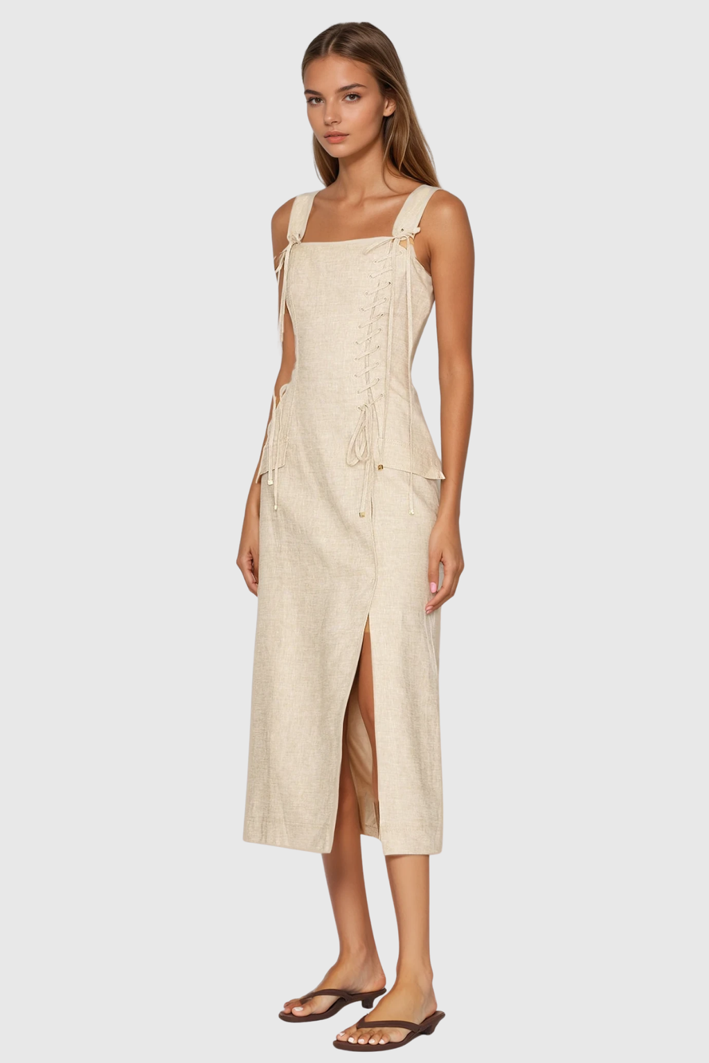 Carpus Lace Up Split Maxi Dress