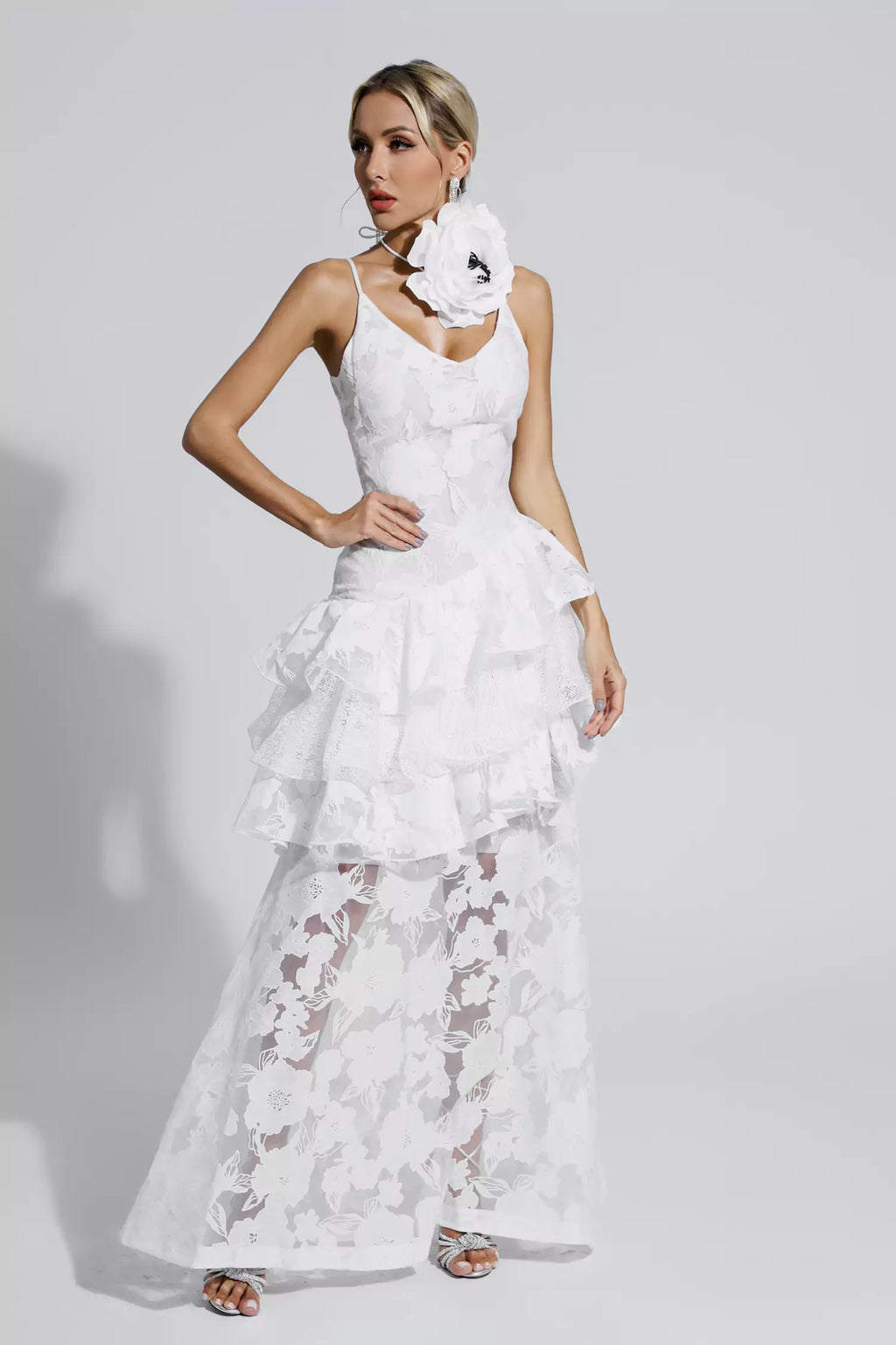 Cassandra White Cut Out Floral Maxi Dress