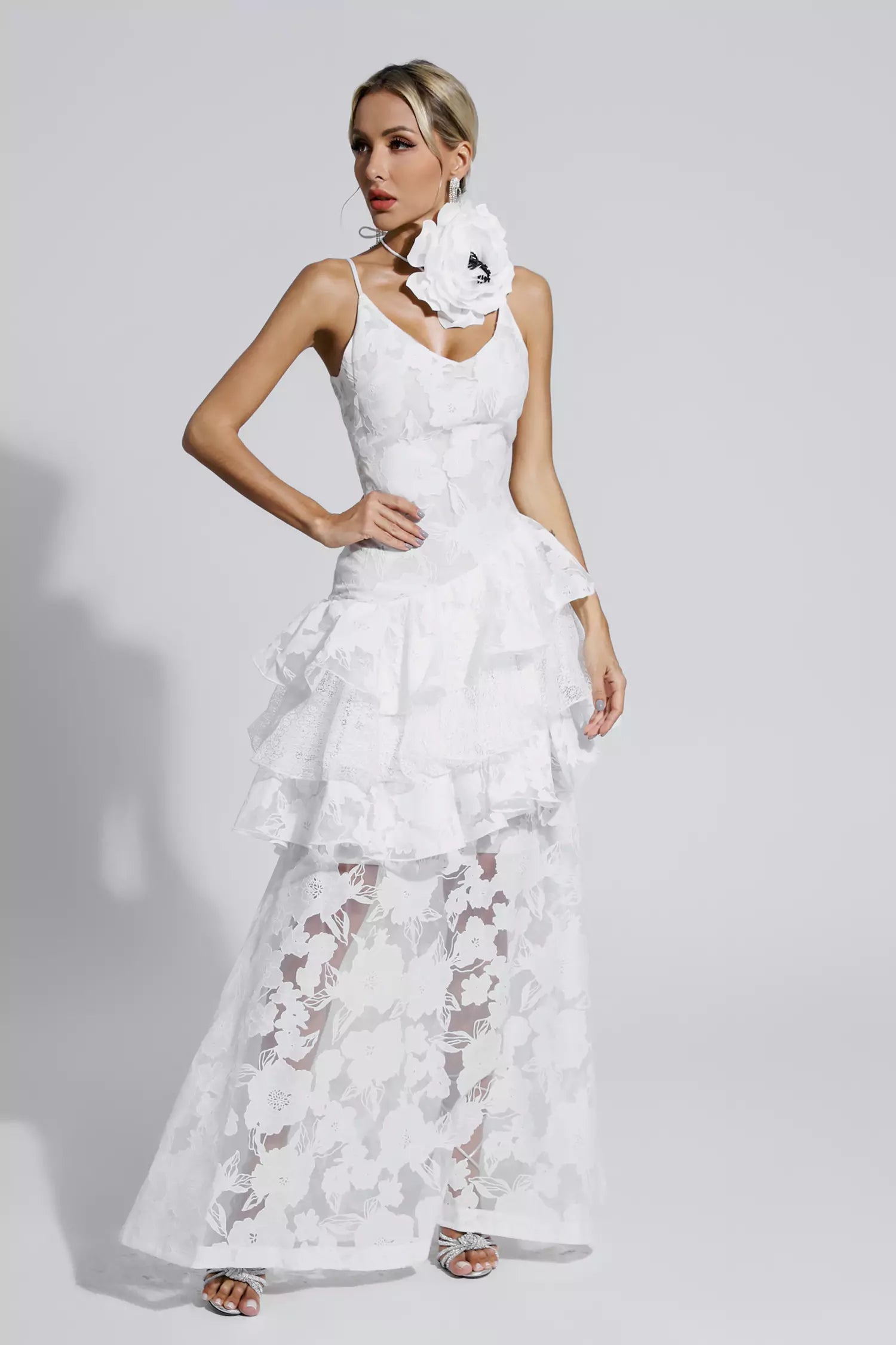 Cassandra White Cut Out Floral Maxi Dress