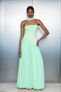 Cathaoir Ruffle Asymmetric Split Maxi Dress In Green