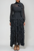 Catriona Dot Bow Ruffle Maxi Dress In Black
