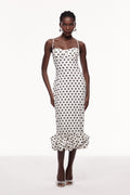Cauan Dot Ruffle Bodycon Maxi Dress