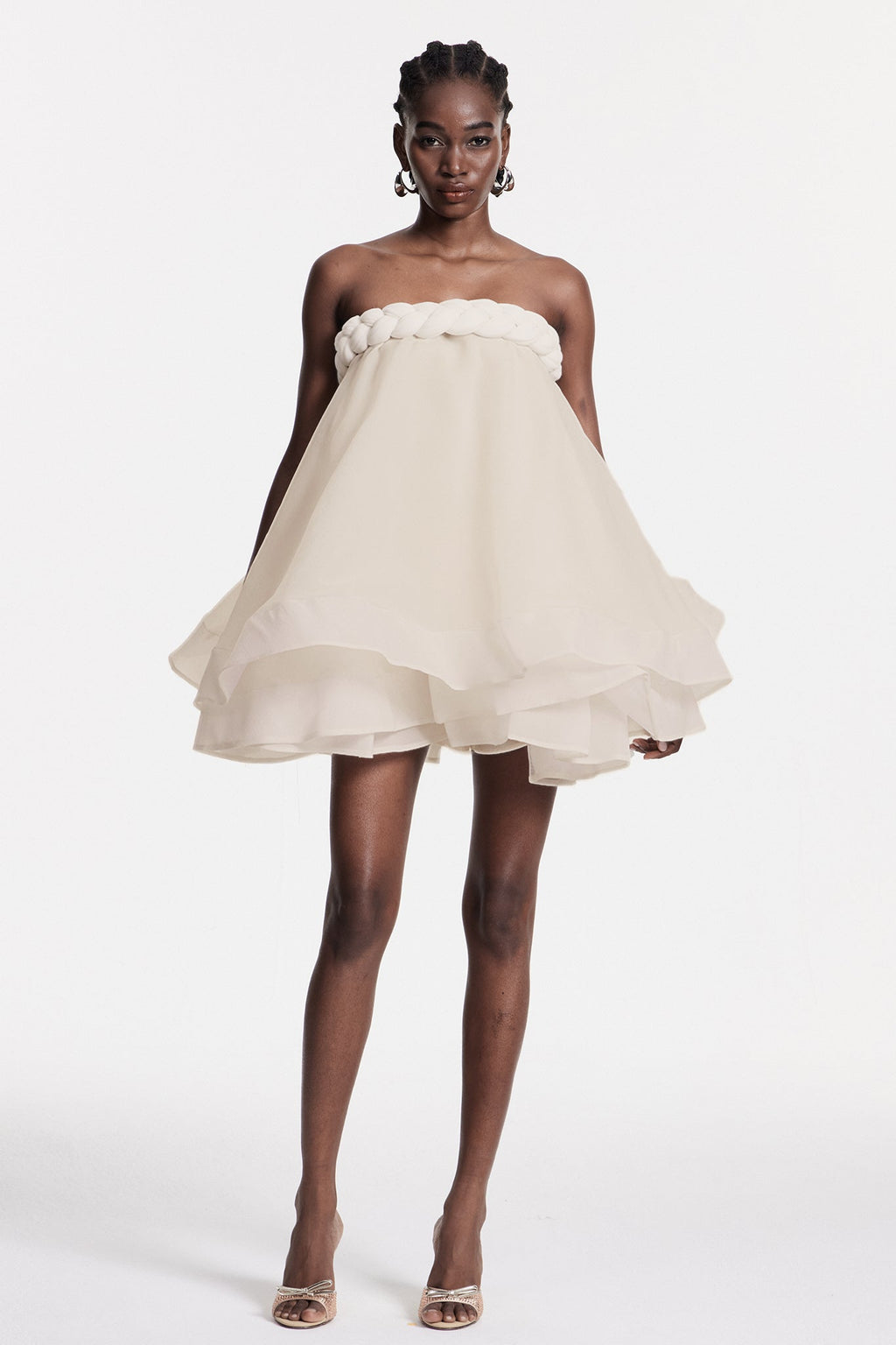 Cebrail Ruffle Puffy Mini Dress In White