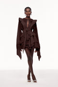 Celsus Ruffle Cutout Mini Dress In Brown