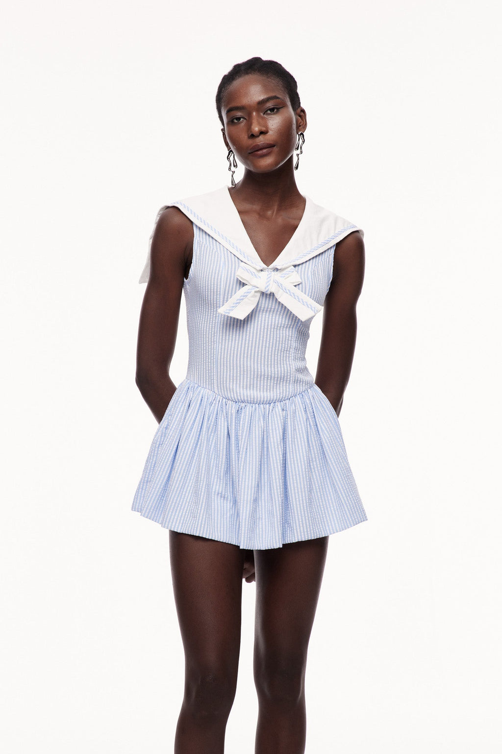 Cenhelm Stripe Bow Puffy Mini Dress