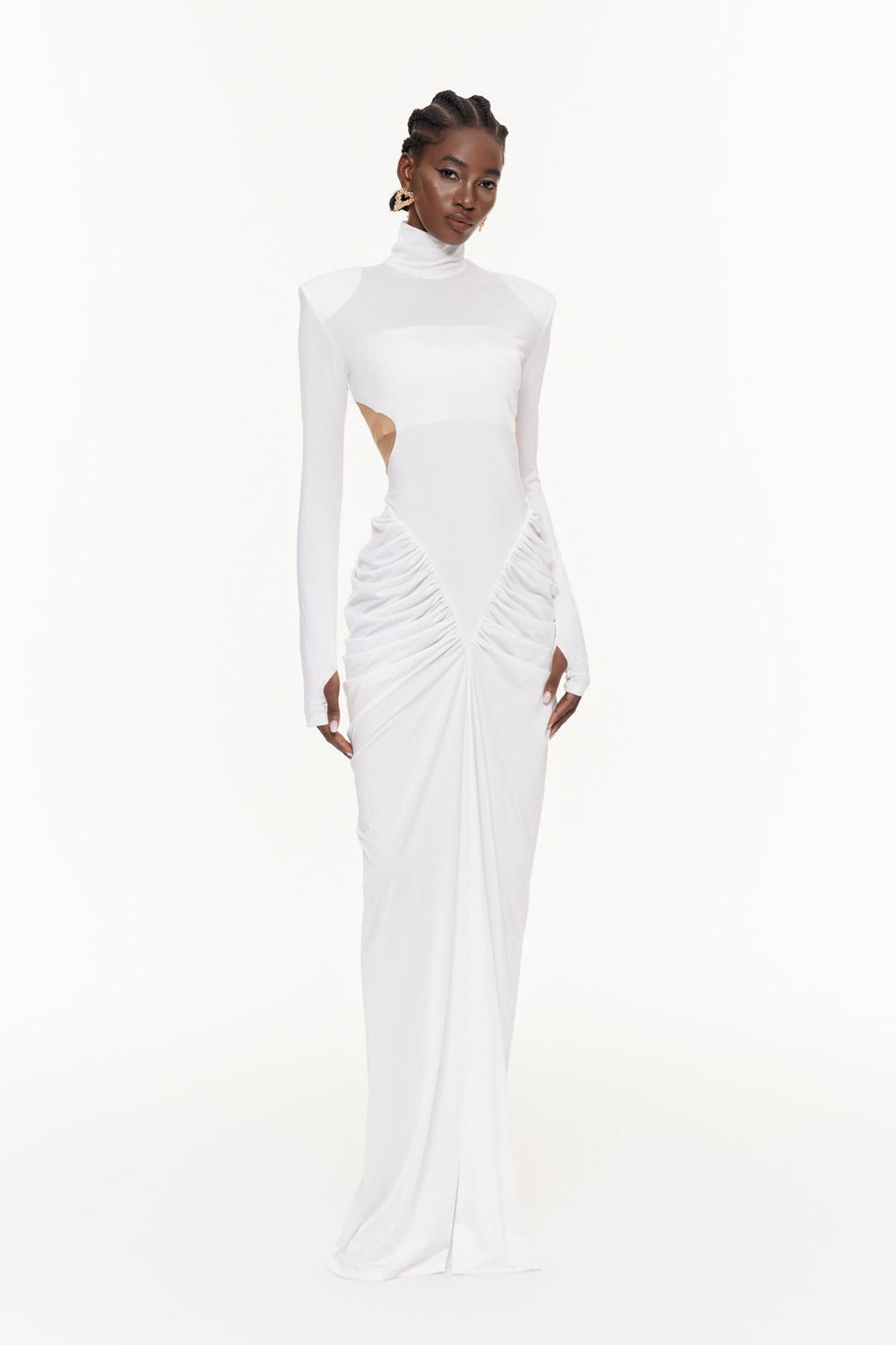 Cesarina Cutout Ruch Long Sleeve Maxi Dress