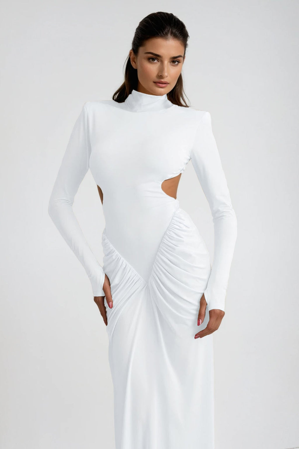 Cesarina Cutout Ruch Long Sleeve Maxi Dress