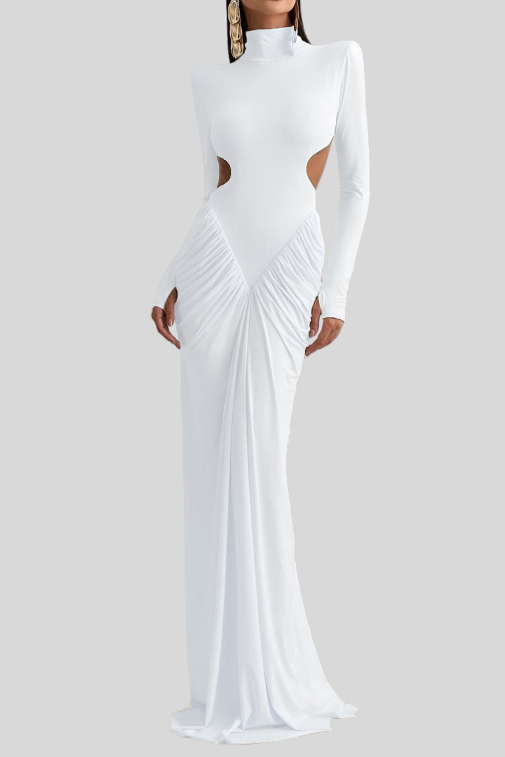 Cesarina Cutout Ruch Long Sleeve Maxi Dress