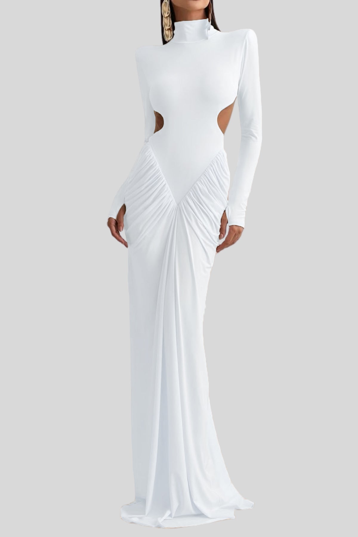 Cesarina Cutout Ruch Long Sleeve Maxi Dress