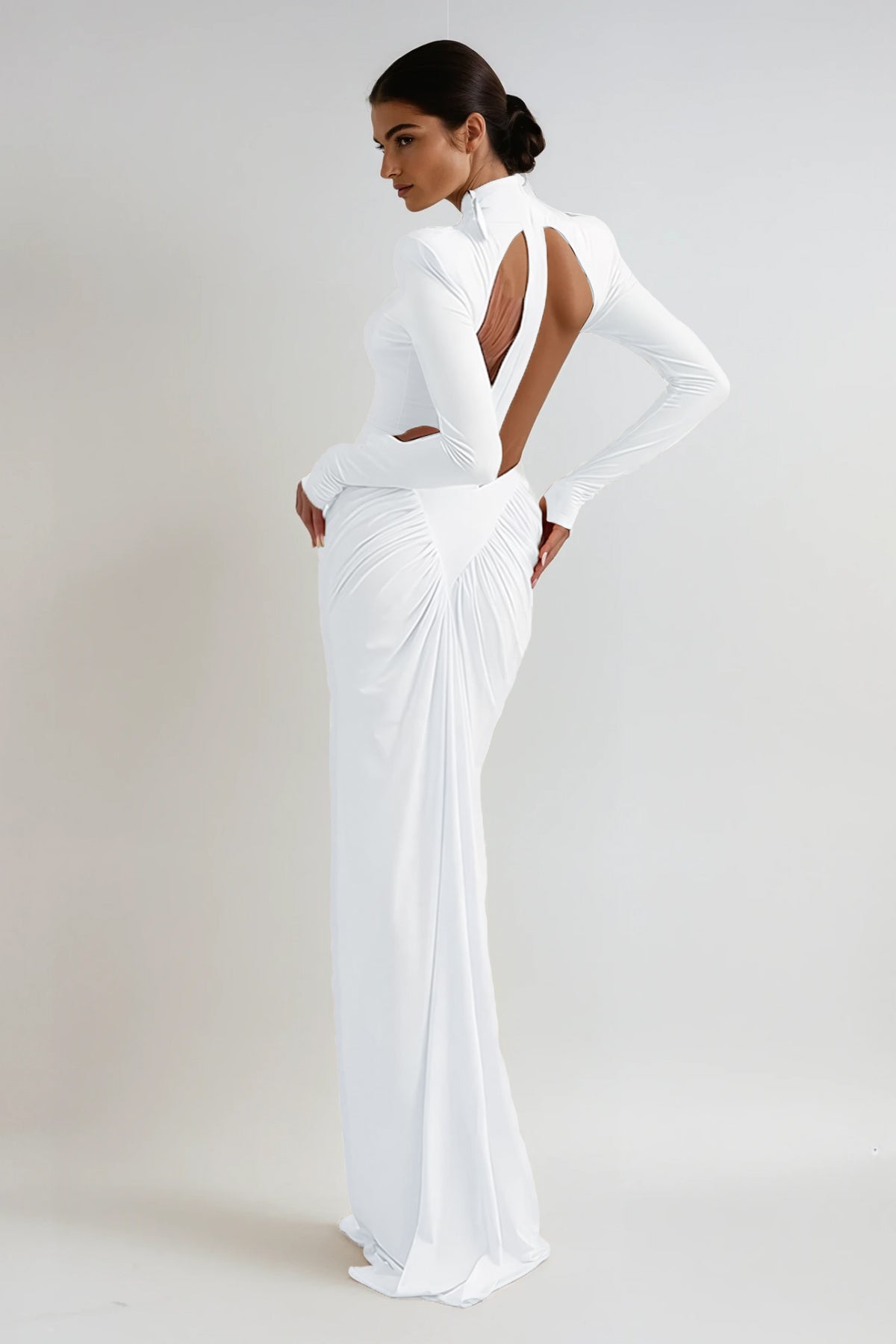 Cesarina Cutout Ruch Long Sleeve Maxi Dress