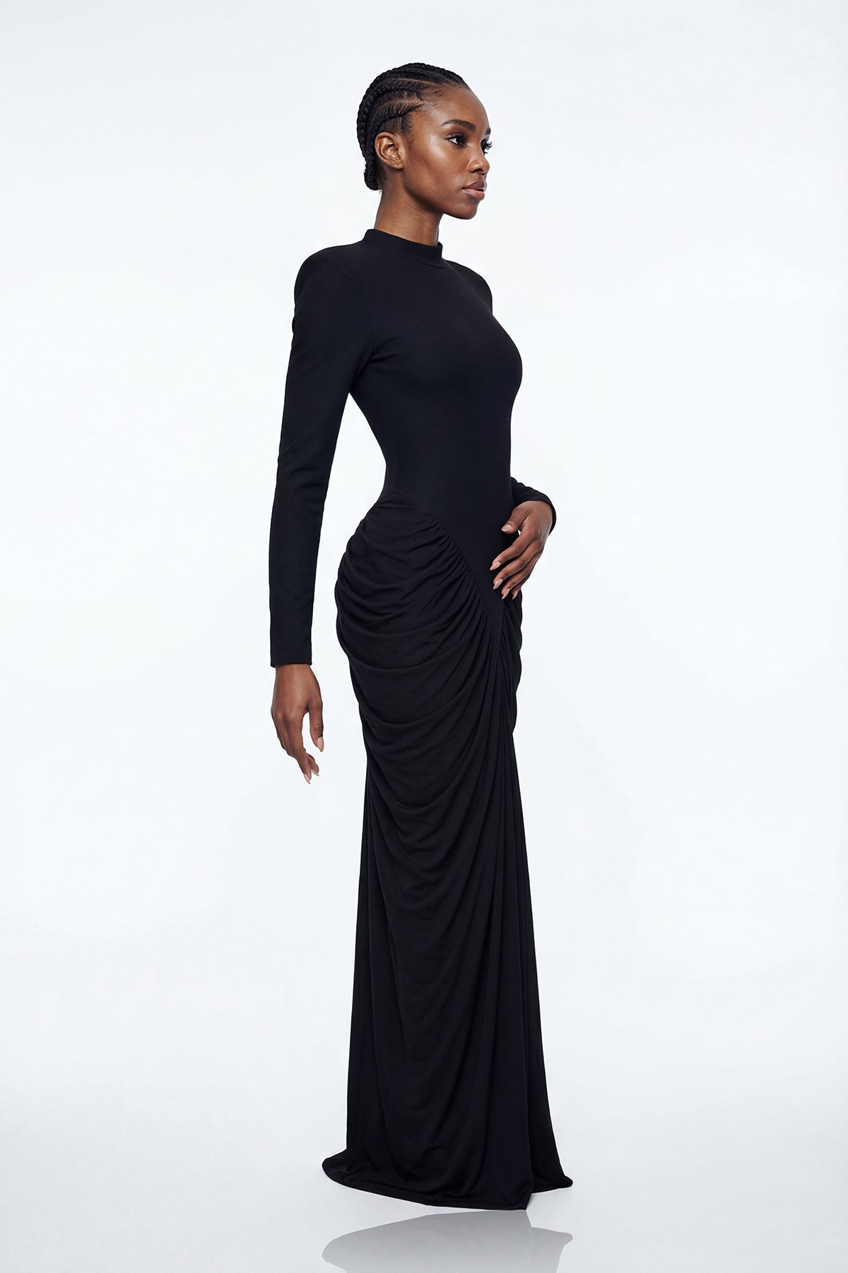 Cesarina Deconstruct Ruch Bodycon Maxi Dress In Black