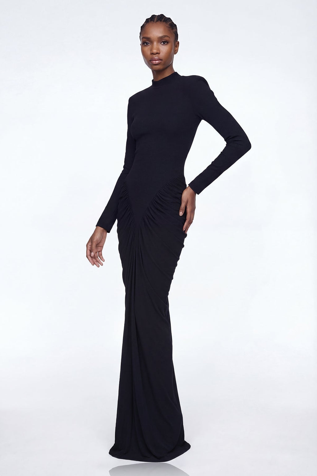 Cesarina Deconstruct Ruch Bodycon Maxi Dress In Black