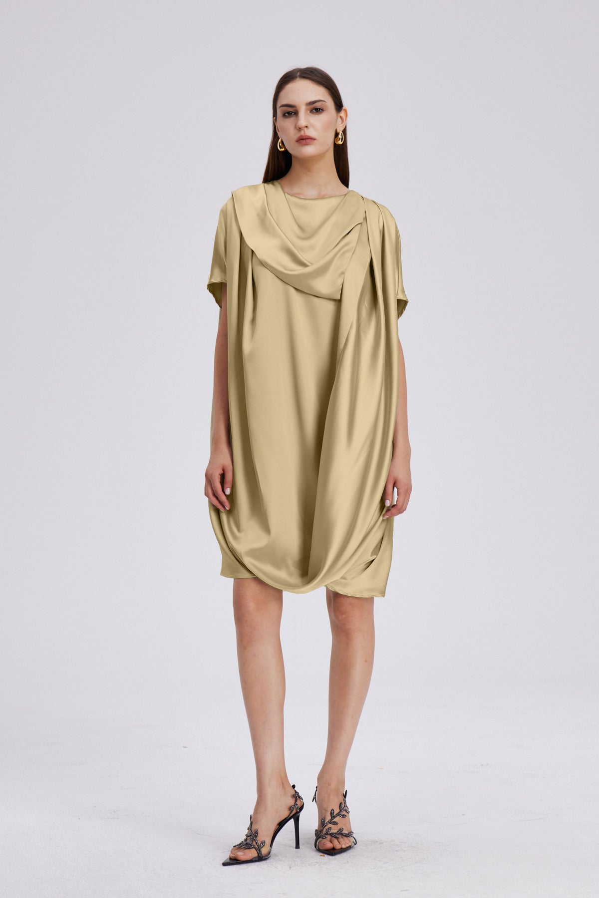 Charly Cowl Neck Ruch Mini Dress