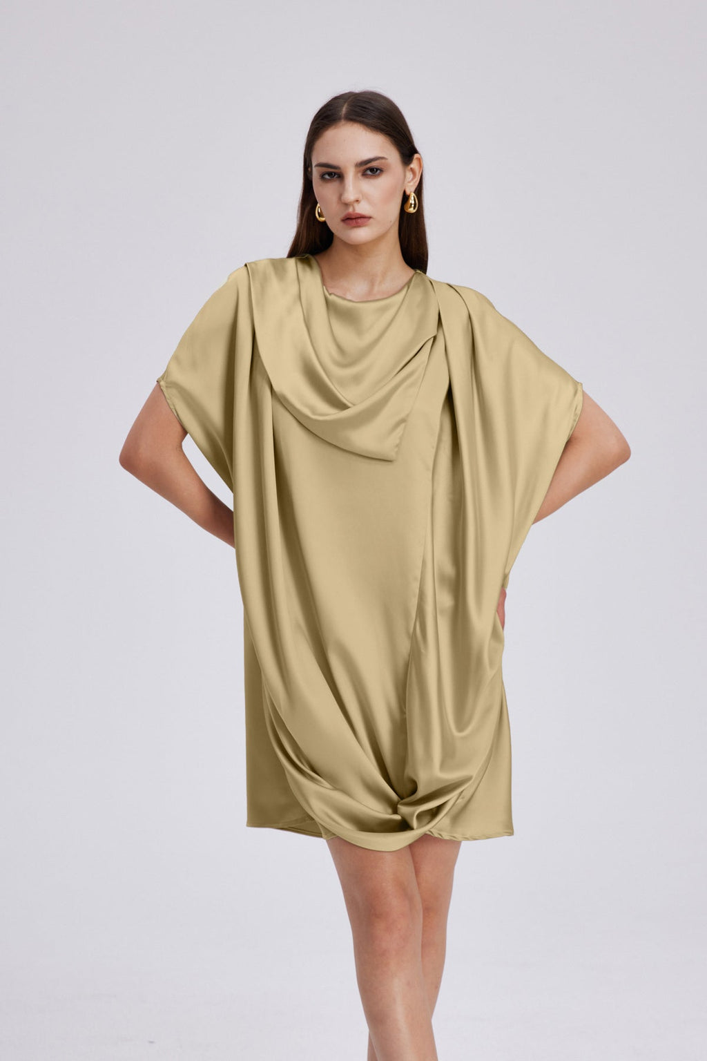 Charly Cowl Neck Ruch Mini Dress