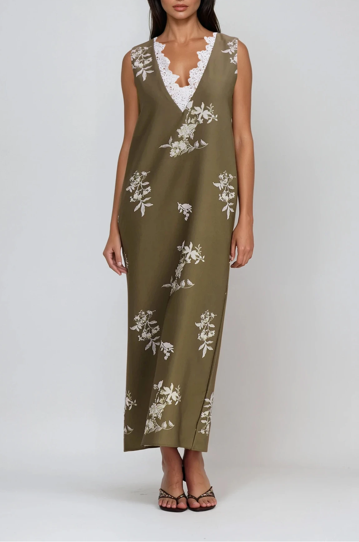 Chelo Lace V Neck Floral Maxi Dress