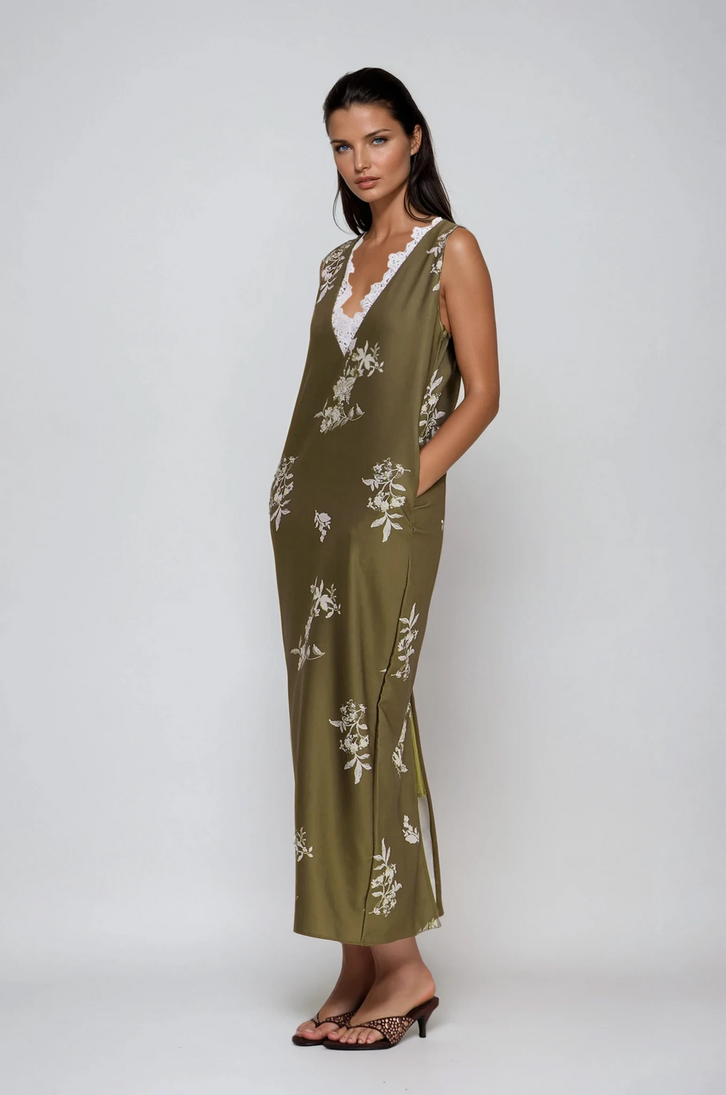 Chelo Lace V Neck Floral Maxi Dress