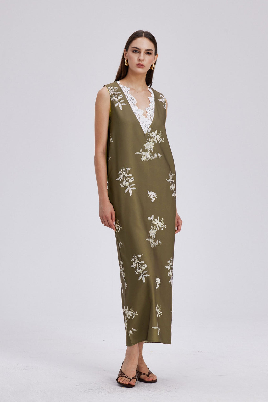 Chelo Lace V Neck Floral Maxi Dress