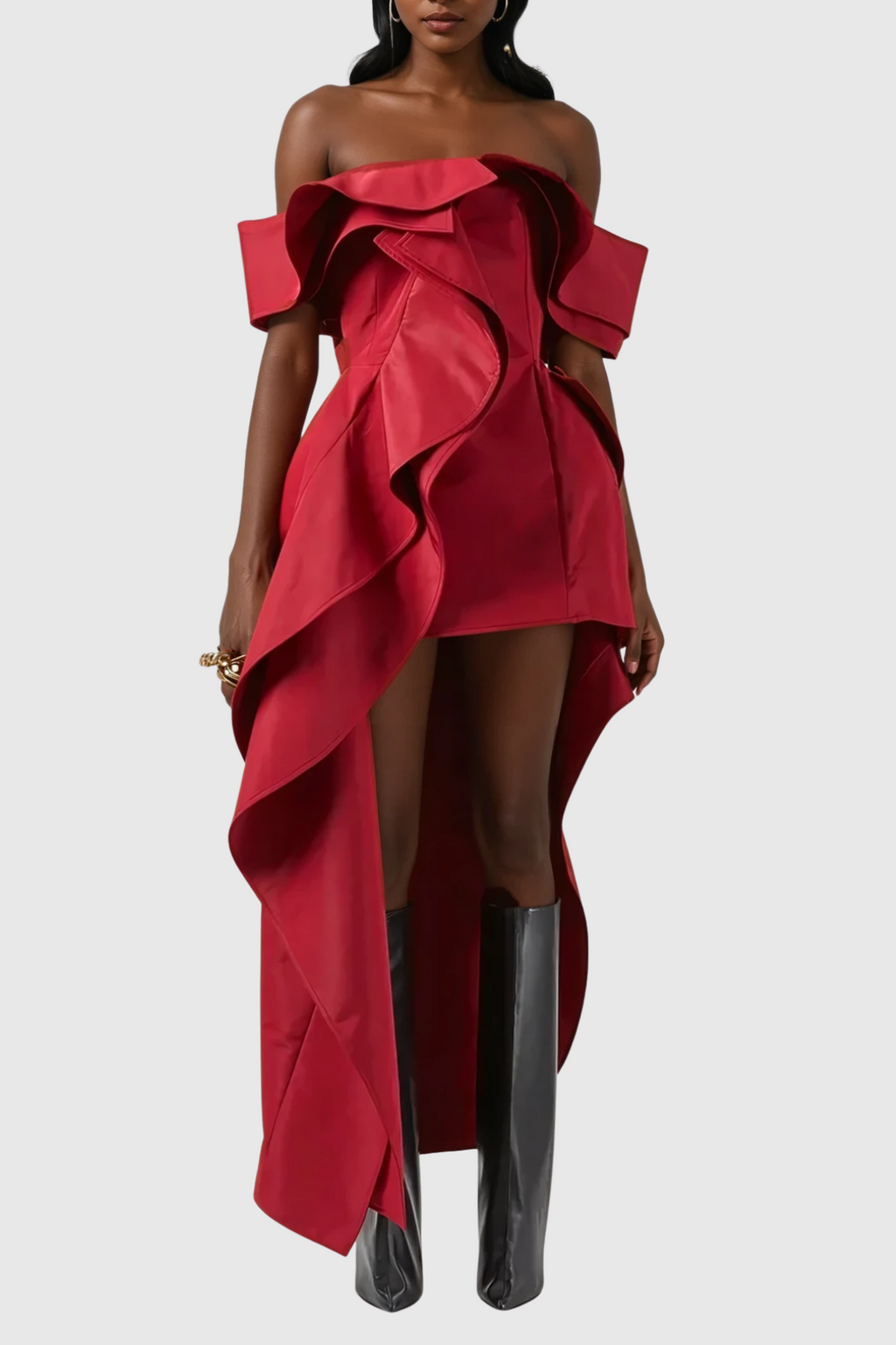 Cille Off Shoulder Asymmetric Ruffle Maxi Dress