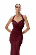 Cistimiru Halter Neck Tie Up Maxi Dress In Red