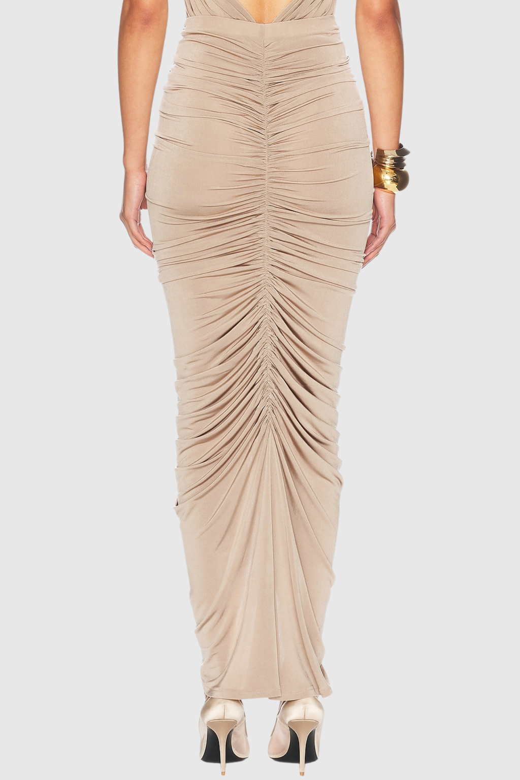 Citrine Halter Ruched Maxi Dress - Beige